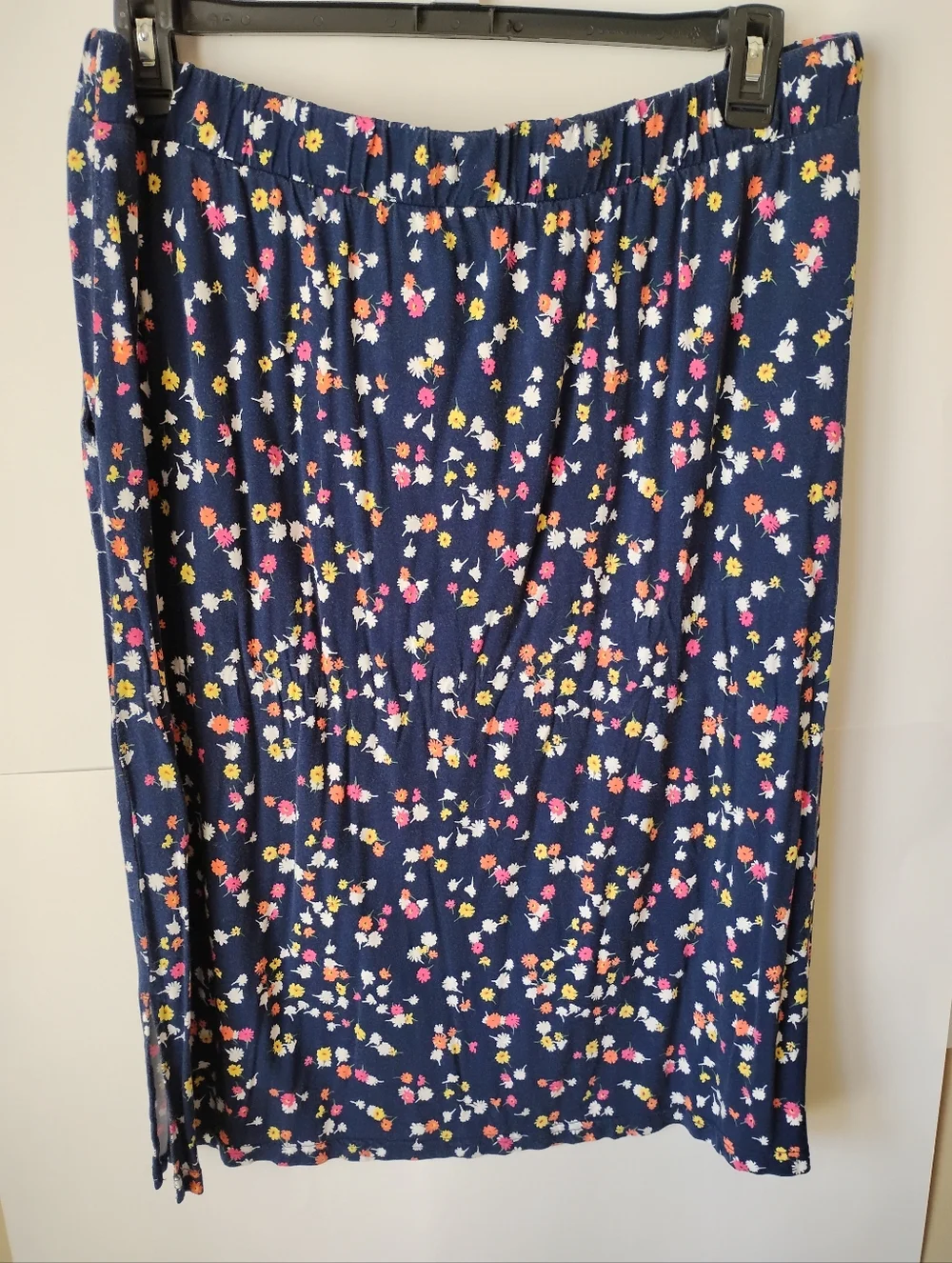 St. John's Bay Navy Maxi Skirt with Pink Yellow White Floral Print - Picture 3 of 7